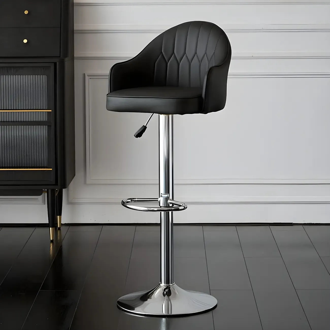 Swivel Upholstered Adjustable Height Home Armed Barstool with Metal Base