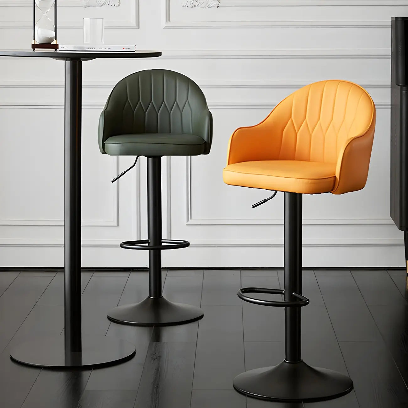 Swivel Upholstered Adjustable Height Home Armed Barstool with Metal Base