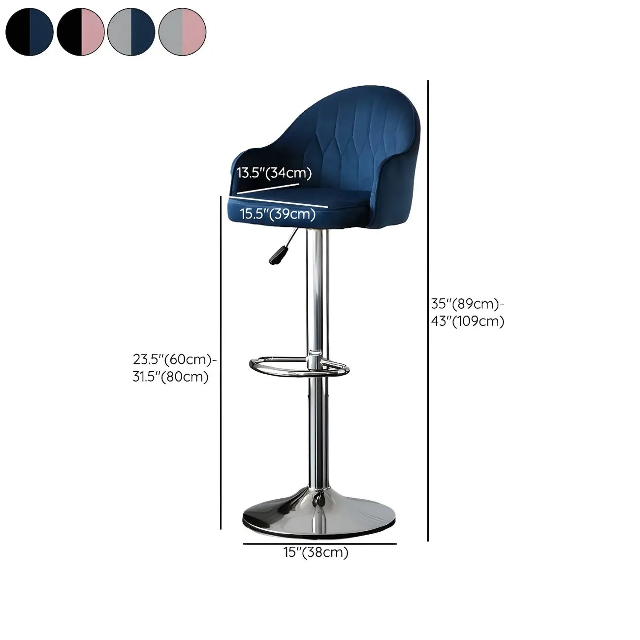 Swivel Upholstered Adjustable Height Home Armed Barstool with Metal Base