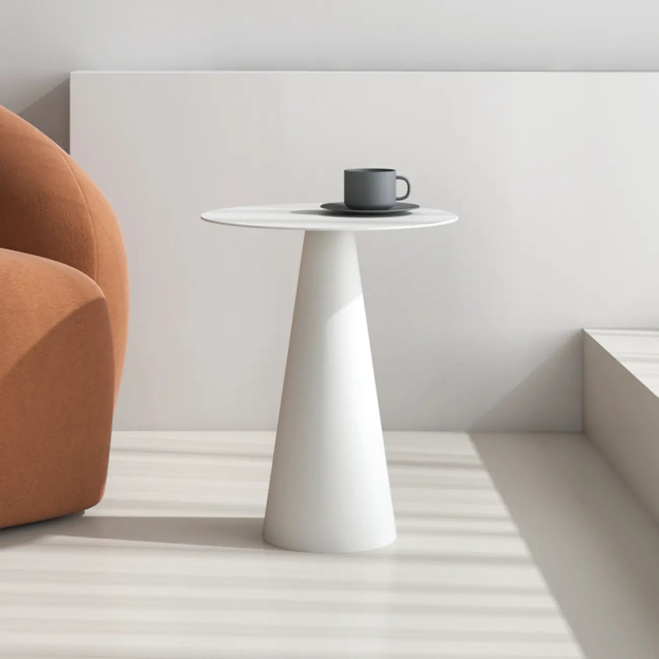 Minimalist Black Iron Round Metal End Table for Living Room