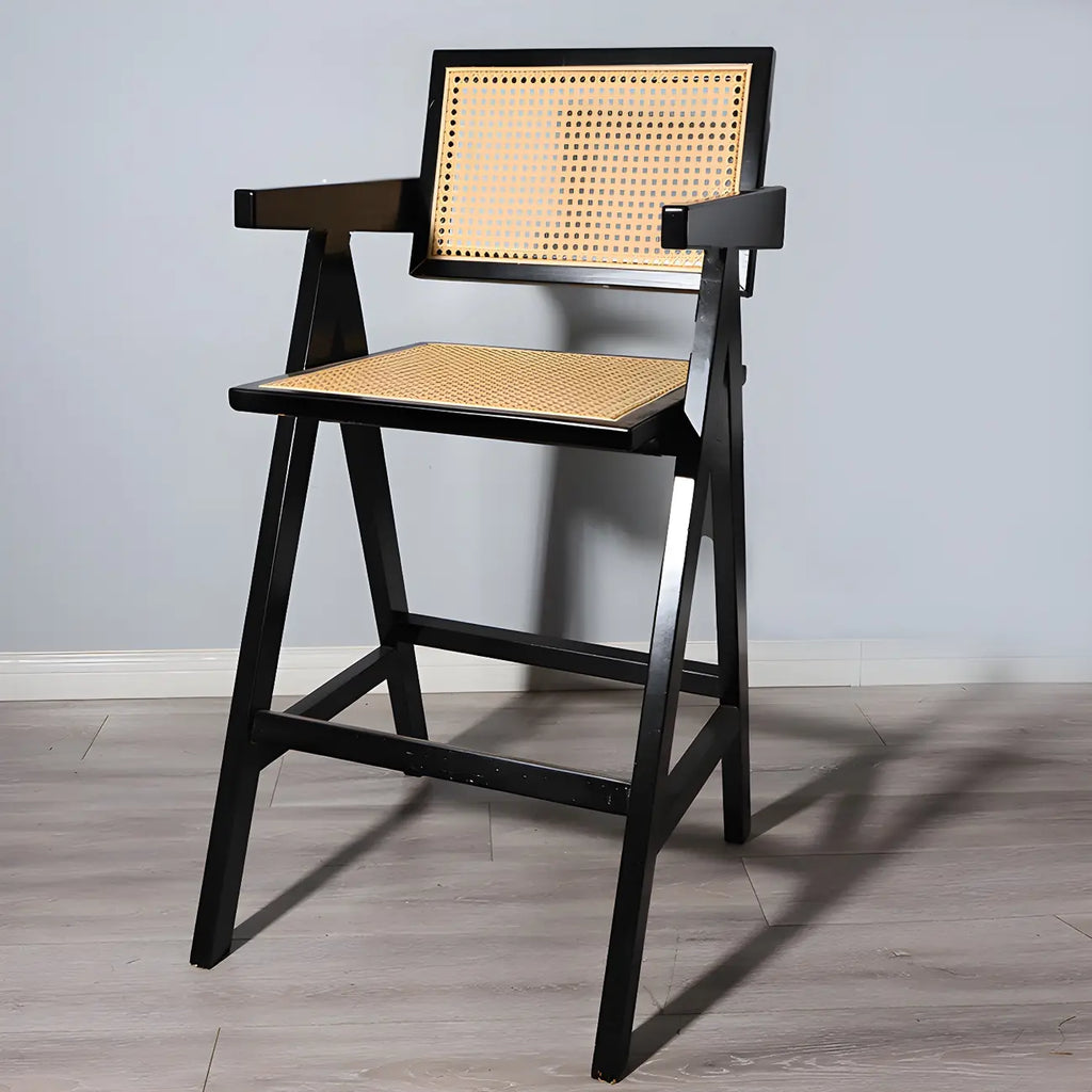Mid-Century Rattan Square Stackable Counter Height Stools