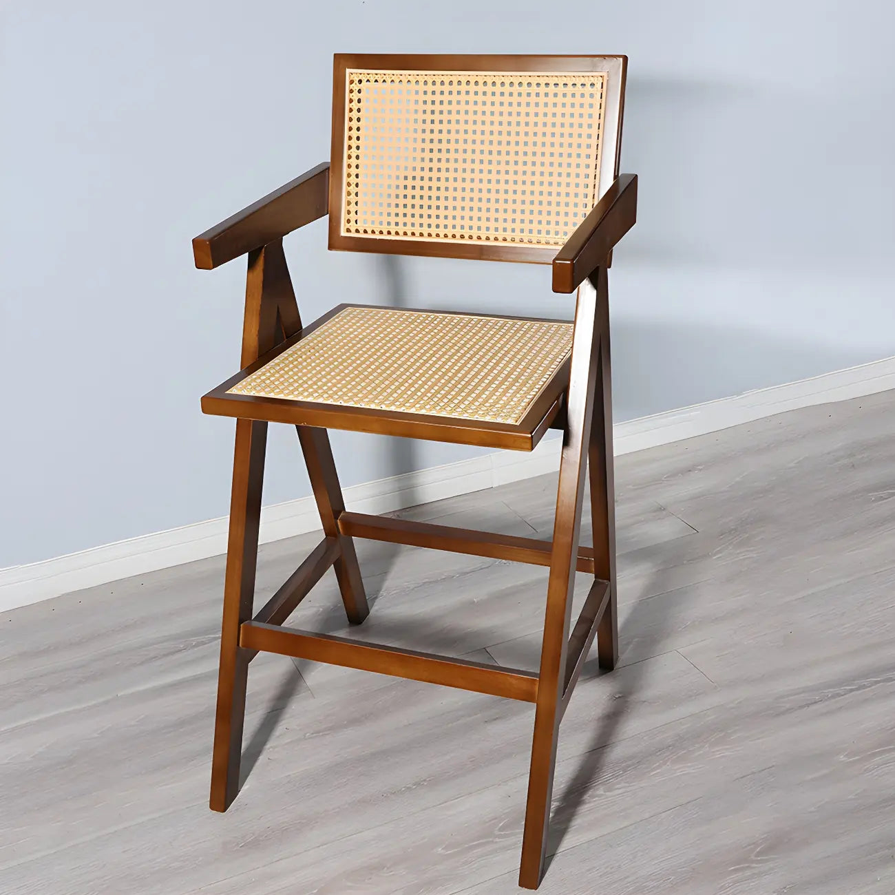Mid-Century Rattan Square Stackable Counter Height Stools
