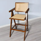 Mid-Century Rattan Square Stackable Counter Height Stools