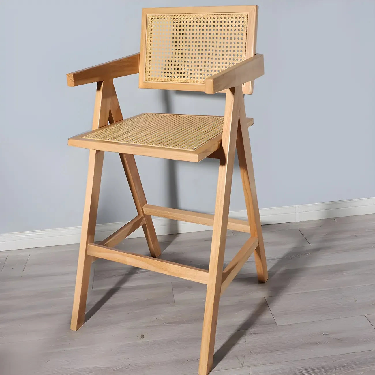Mid-Century Rattan Square Stackable Counter Height Stools