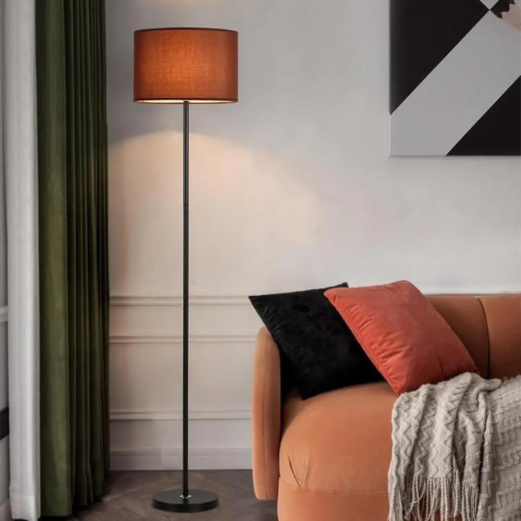 55 Modern Fabric Barrel Black Metal Floor Lamp