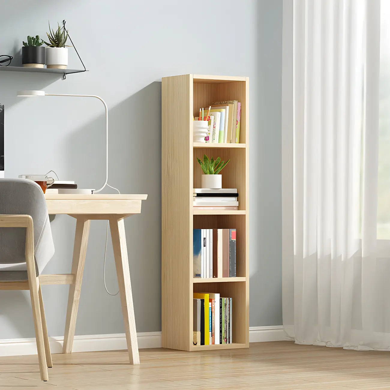 Contemporary Wood 5-Tier Natural Vertical Bookcase
