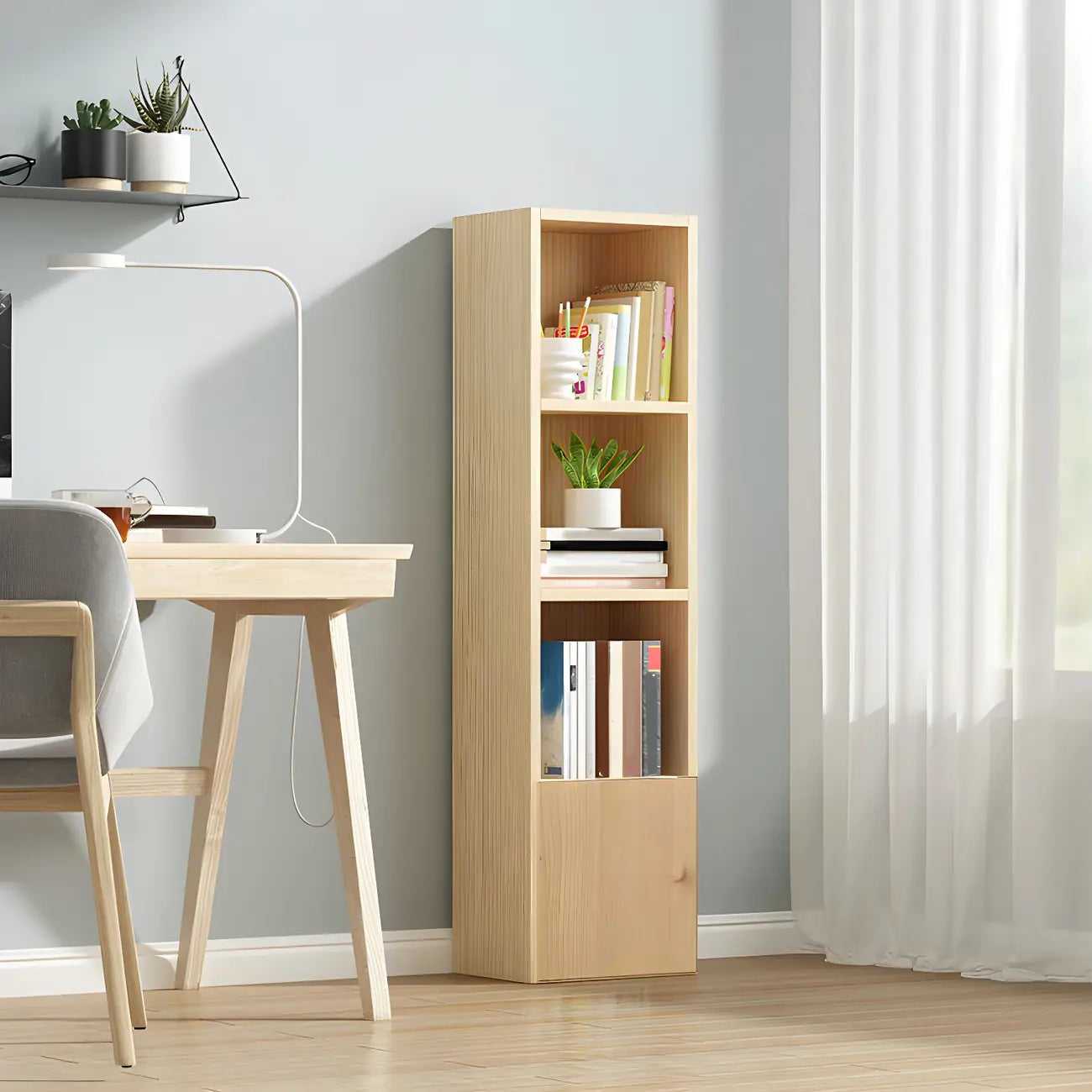 Contemporary Wood 5-Tier Natural Vertical Bookcase