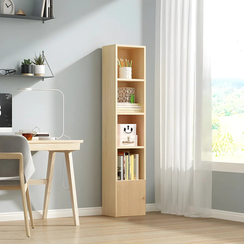 Contemporary Wood 5-Tier Natural Vertical Bookcase