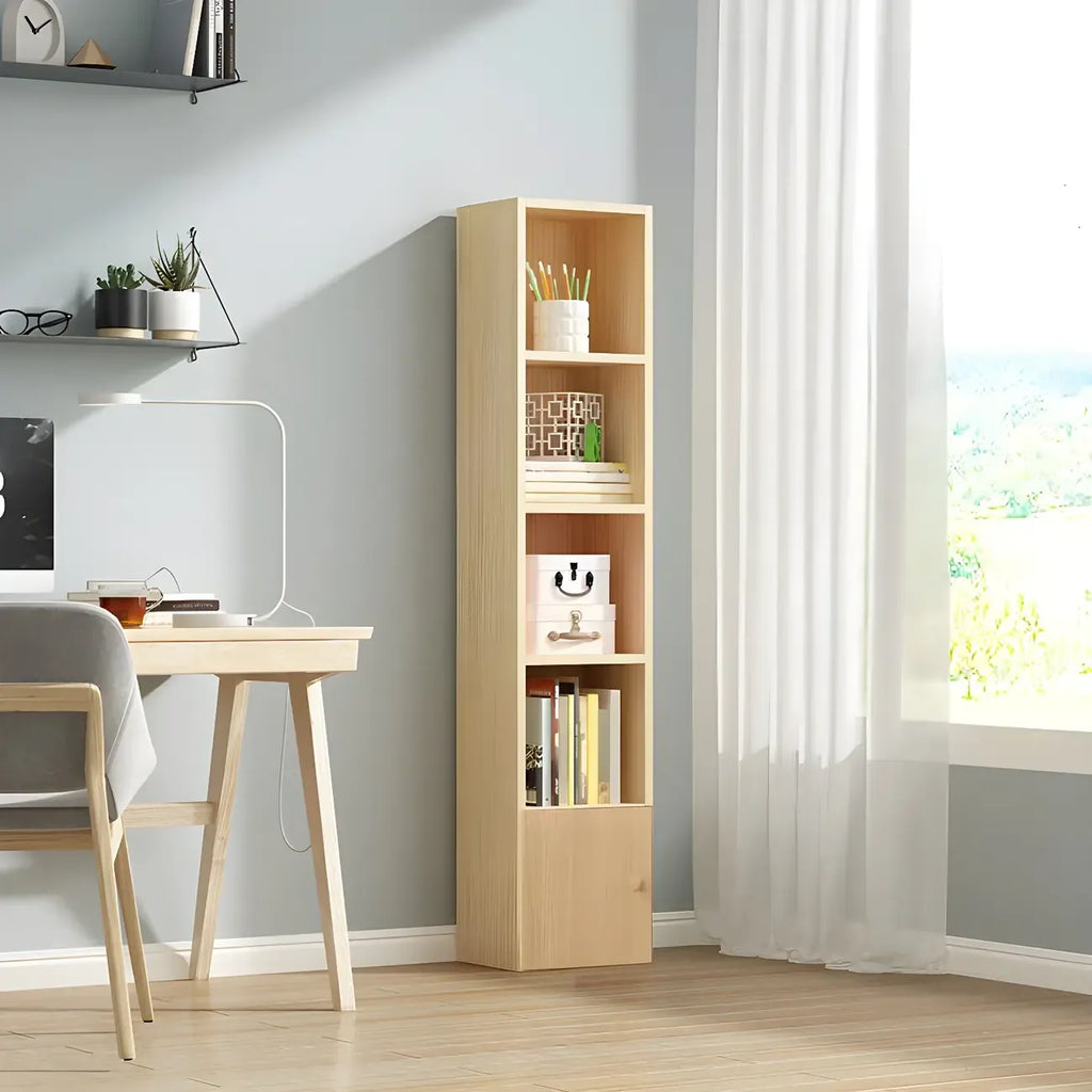 Contemporary Wood 5-Tier Natural Vertical Bookcase