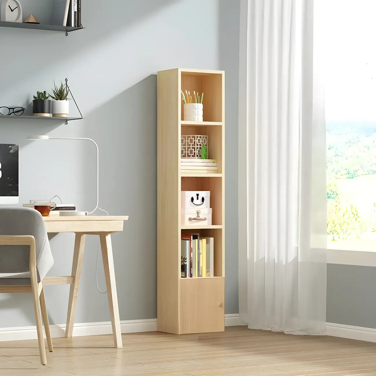Contemporary Wood 5-Tier Natural Vertical Bookcase