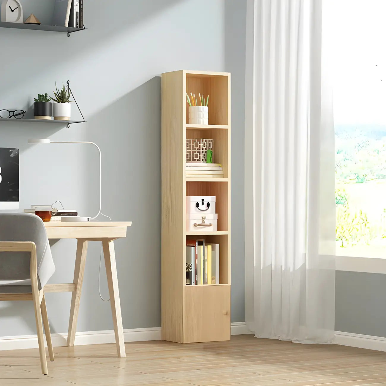 Contemporary Wood 5-Tier Natural Vertical Bookcase