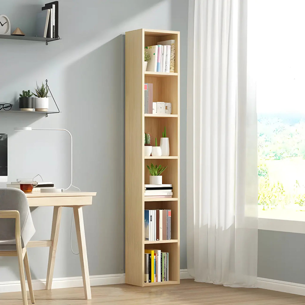 Contemporary Wood 5-Tier Natural Vertical Bookcase