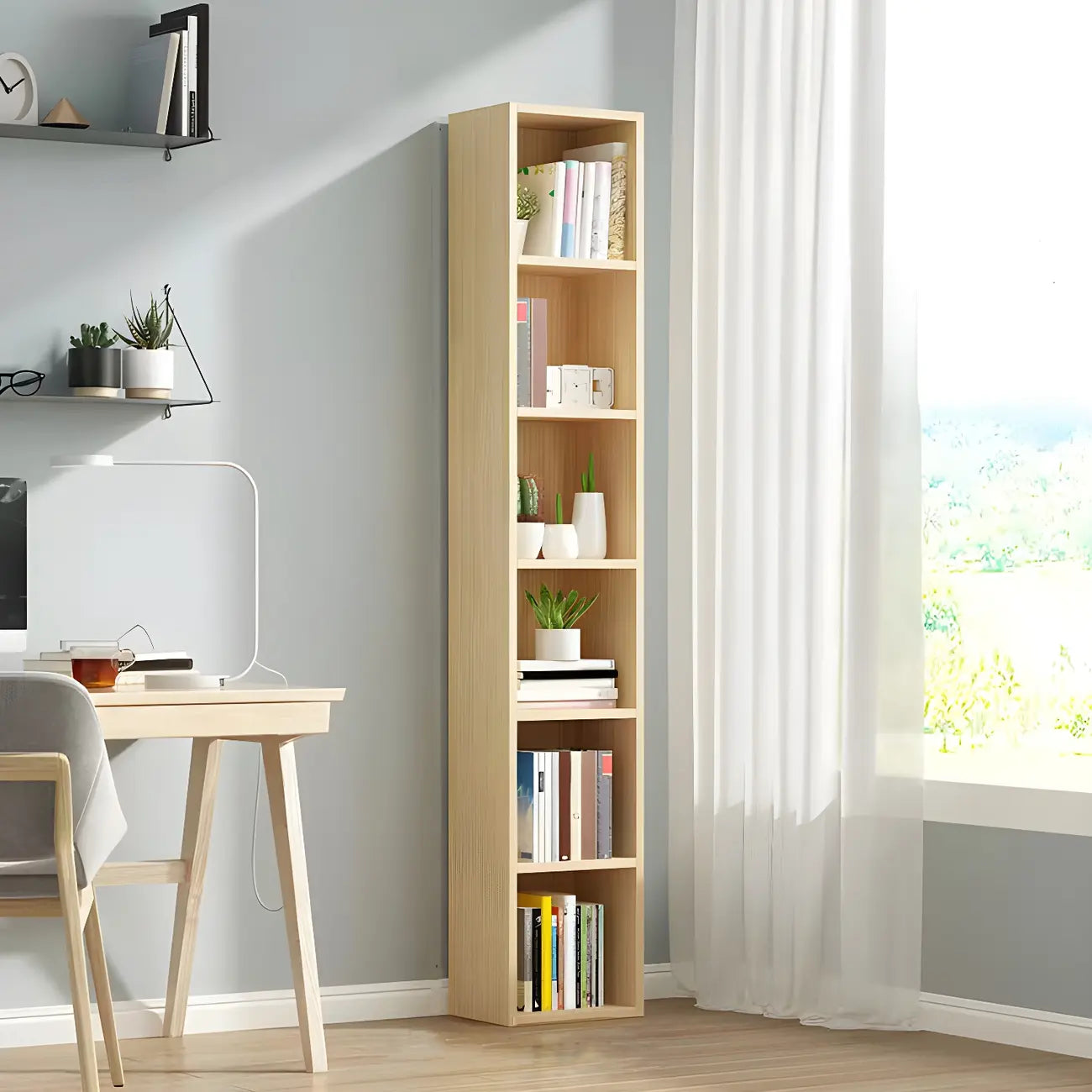 Contemporary Wood 5-Tier Natural Vertical Bookcase