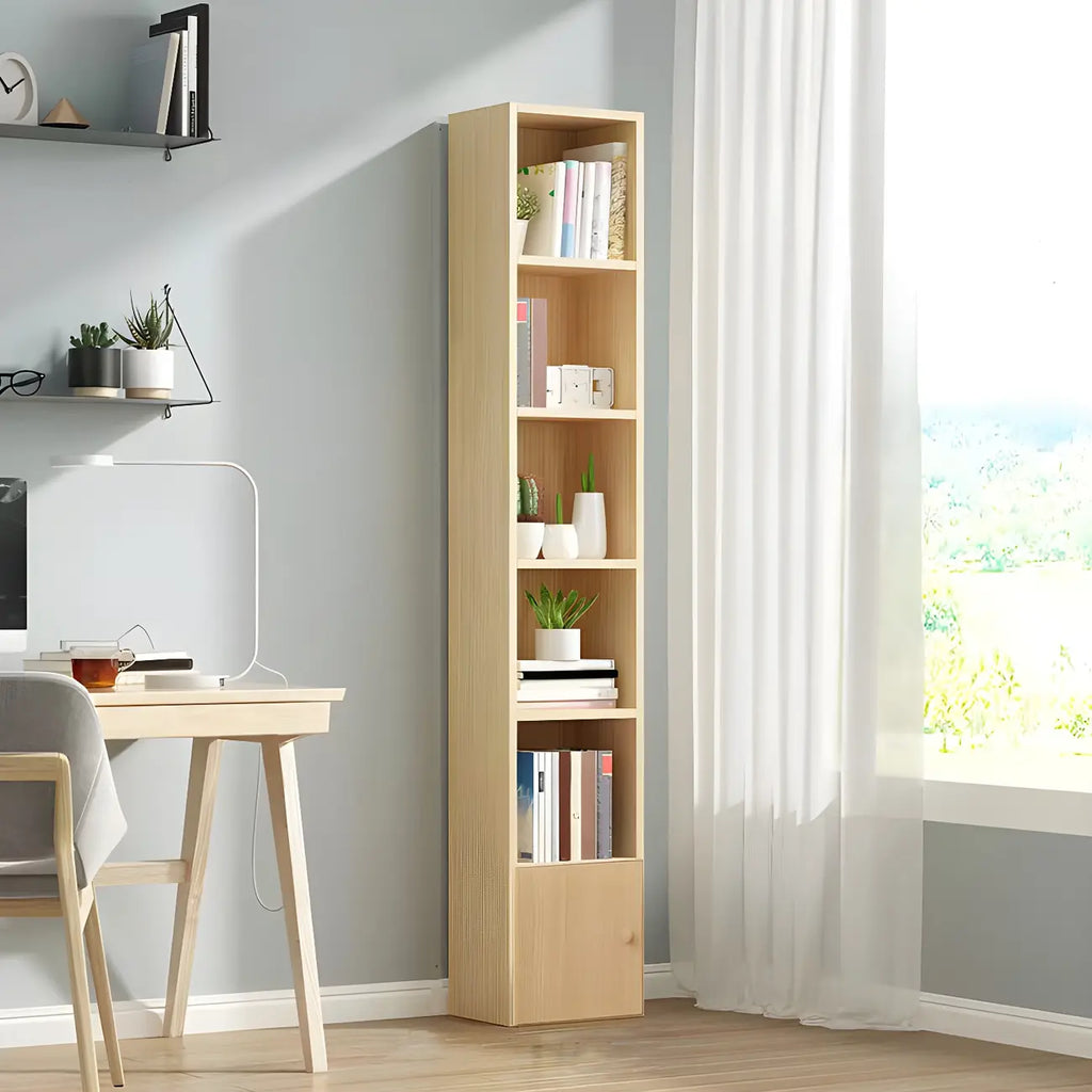 Contemporary Wood 5-Tier Natural Vertical Bookcase