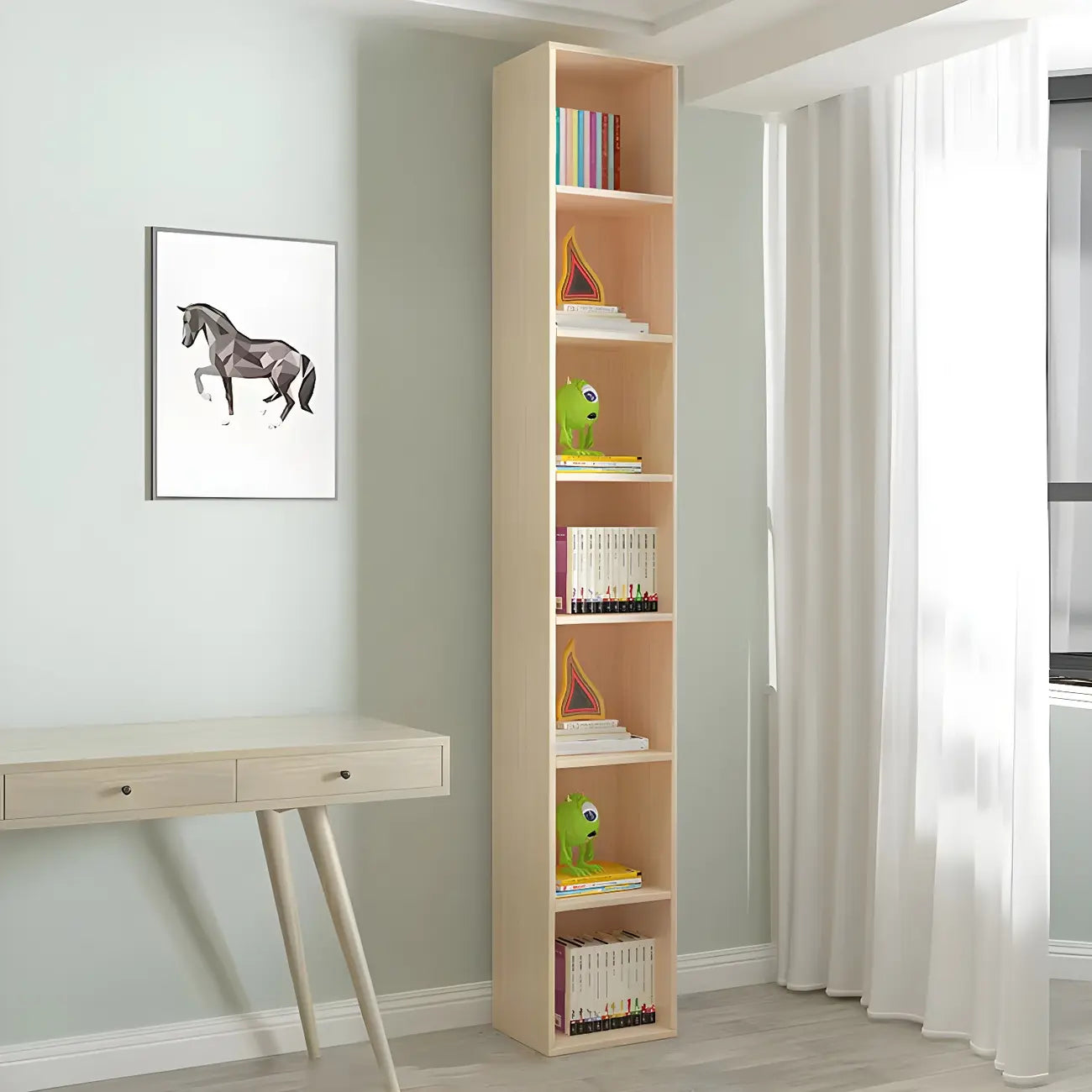 Contemporary Wood 5-Tier Natural Vertical Bookcase