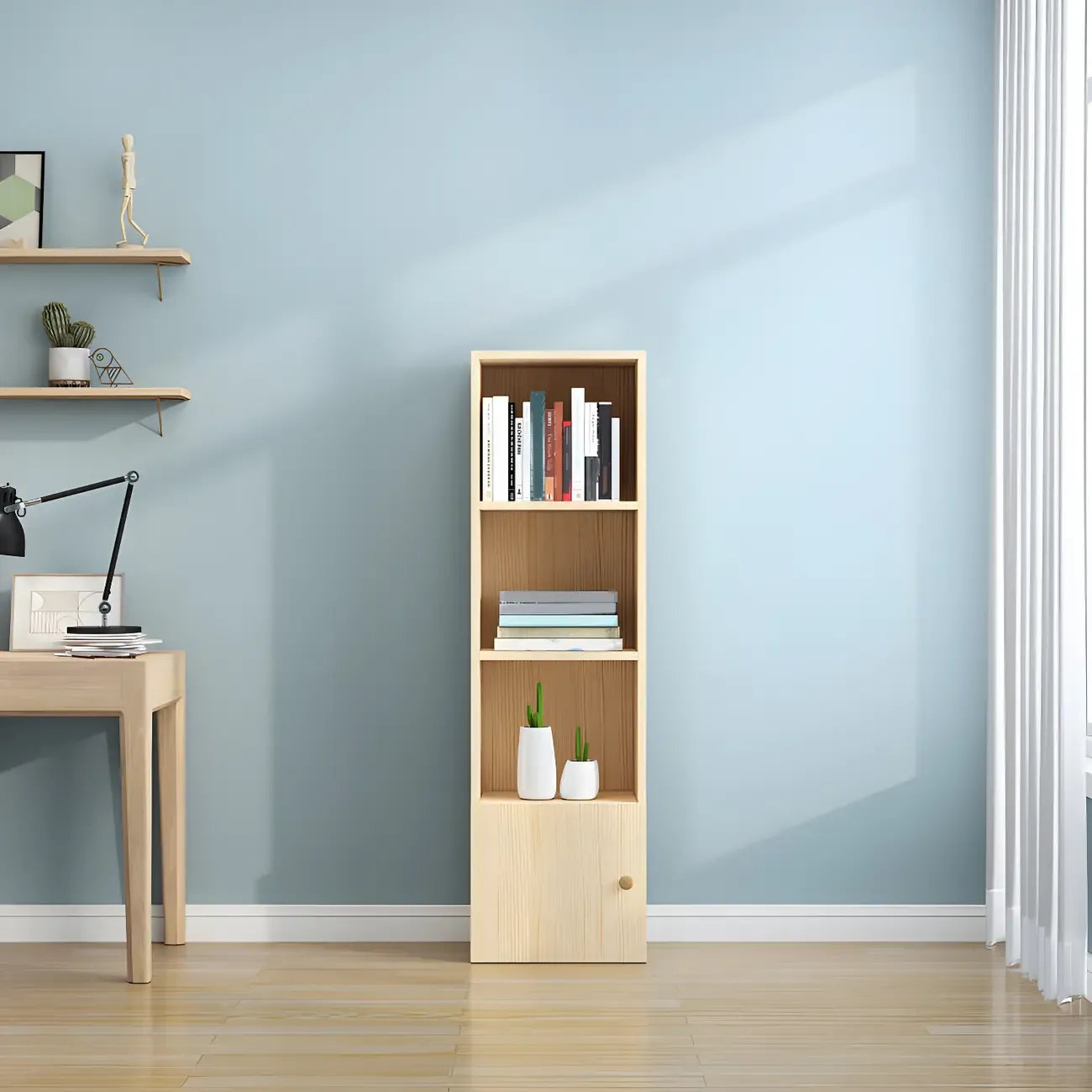 Contemporary Wood 5-Tier Natural Vertical Bookcase