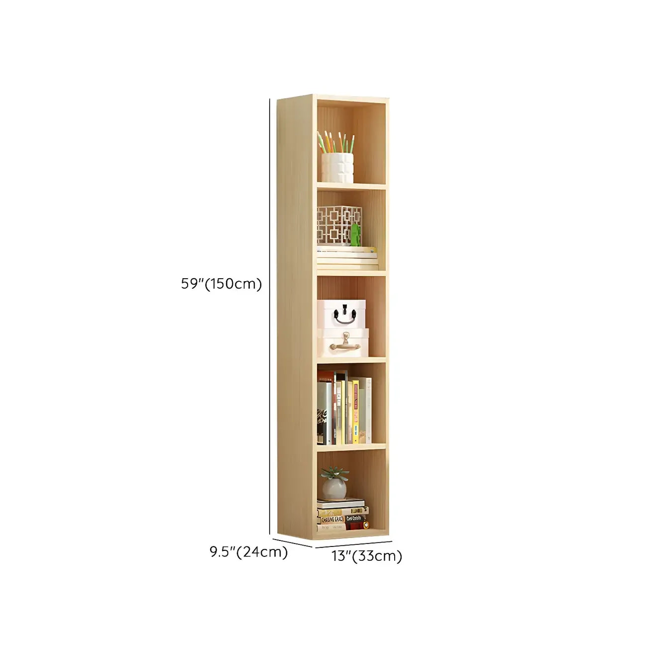 Contemporary Wood 5-Tier Natural Vertical Bookcase