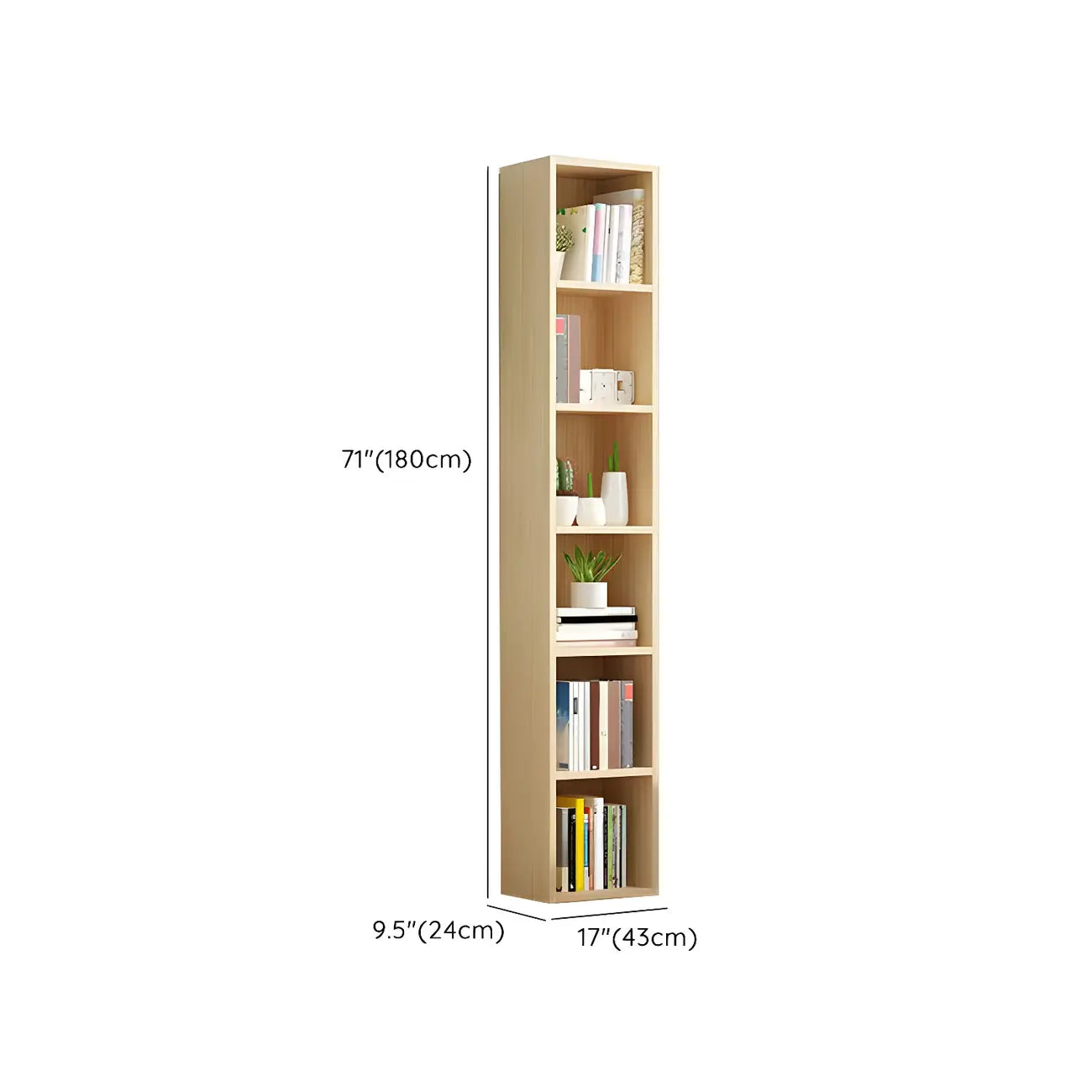 Contemporary Wood 5-Tier Natural Vertical Bookcase