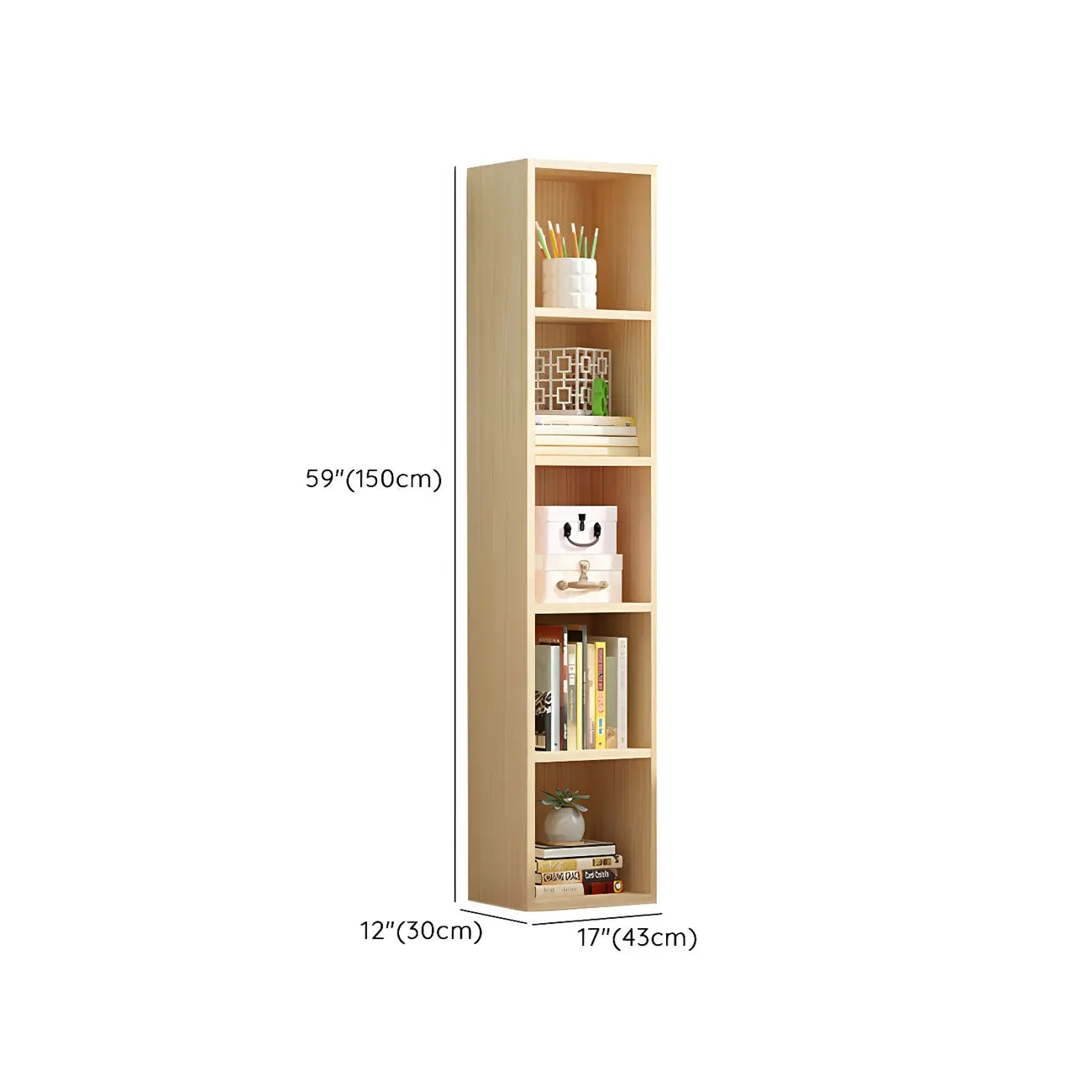 Contemporary Wood 5-Tier Natural Vertical Bookcase