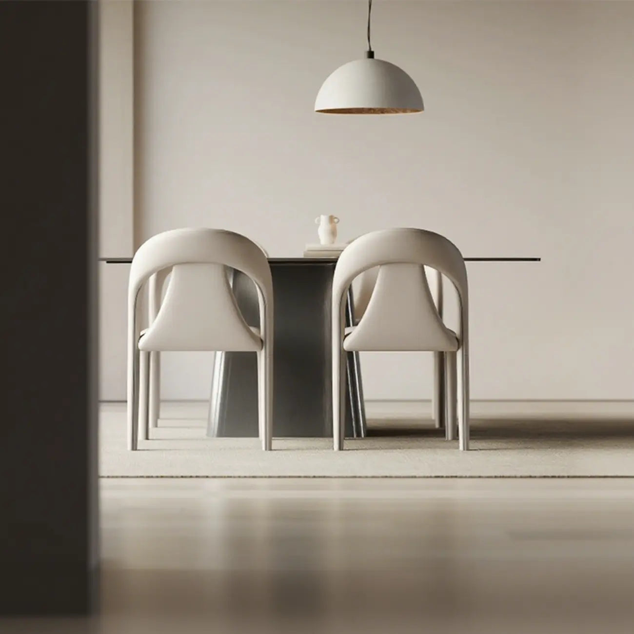 Modern Faux Leather Curved Back Armless Dining Chair Set of 2