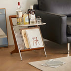 Unique Z-Shaped Solid Wood Glass Display Small Side Table