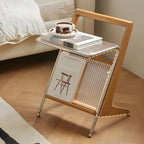 Unique Z-Shaped Solid Wood Glass Display Small Side Table