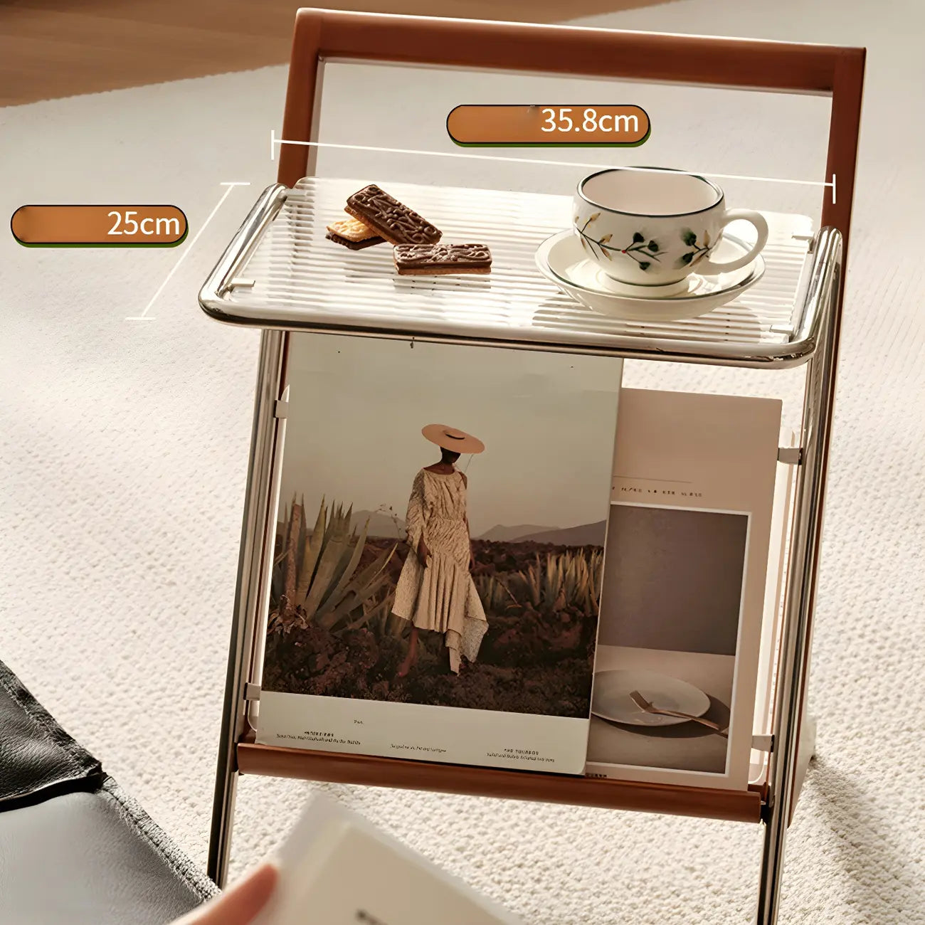Unique Z-Shaped Solid Wood Glass Display Small Side Table