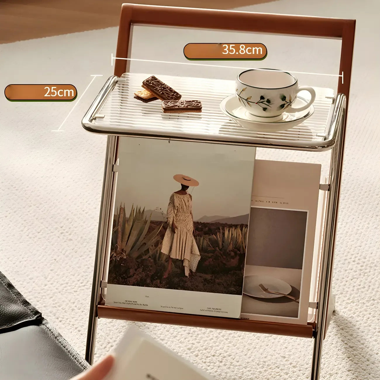 Unique Z-Shaped Solid Wood Glass Display Small Side Table