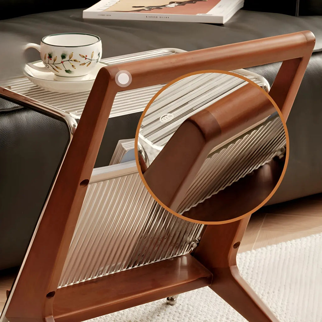 Unique Z-Shaped Solid Wood Glass Display Small Side Table