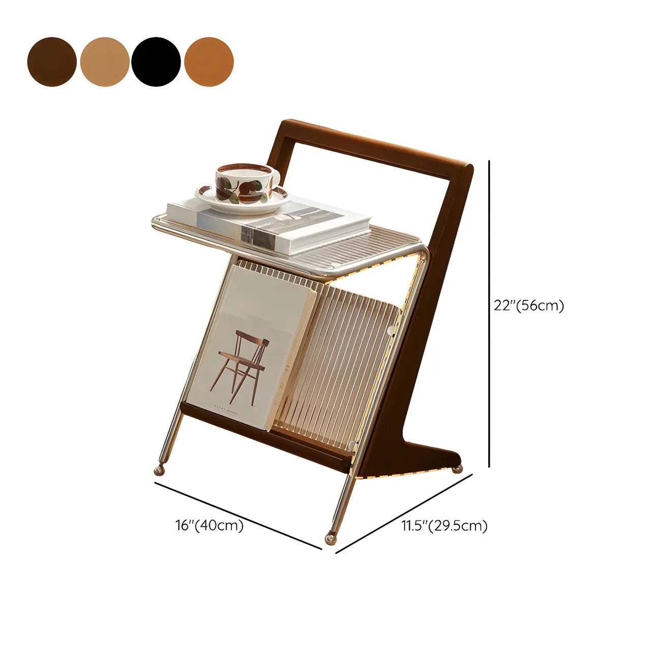 Unique Z-Shaped Solid Wood Glass Display Small Side Table