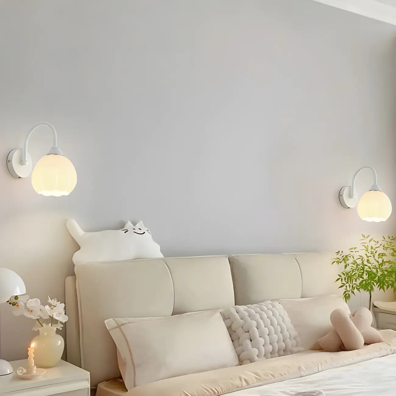 Dome-Shape White Wall Sconce with White Glass Shade