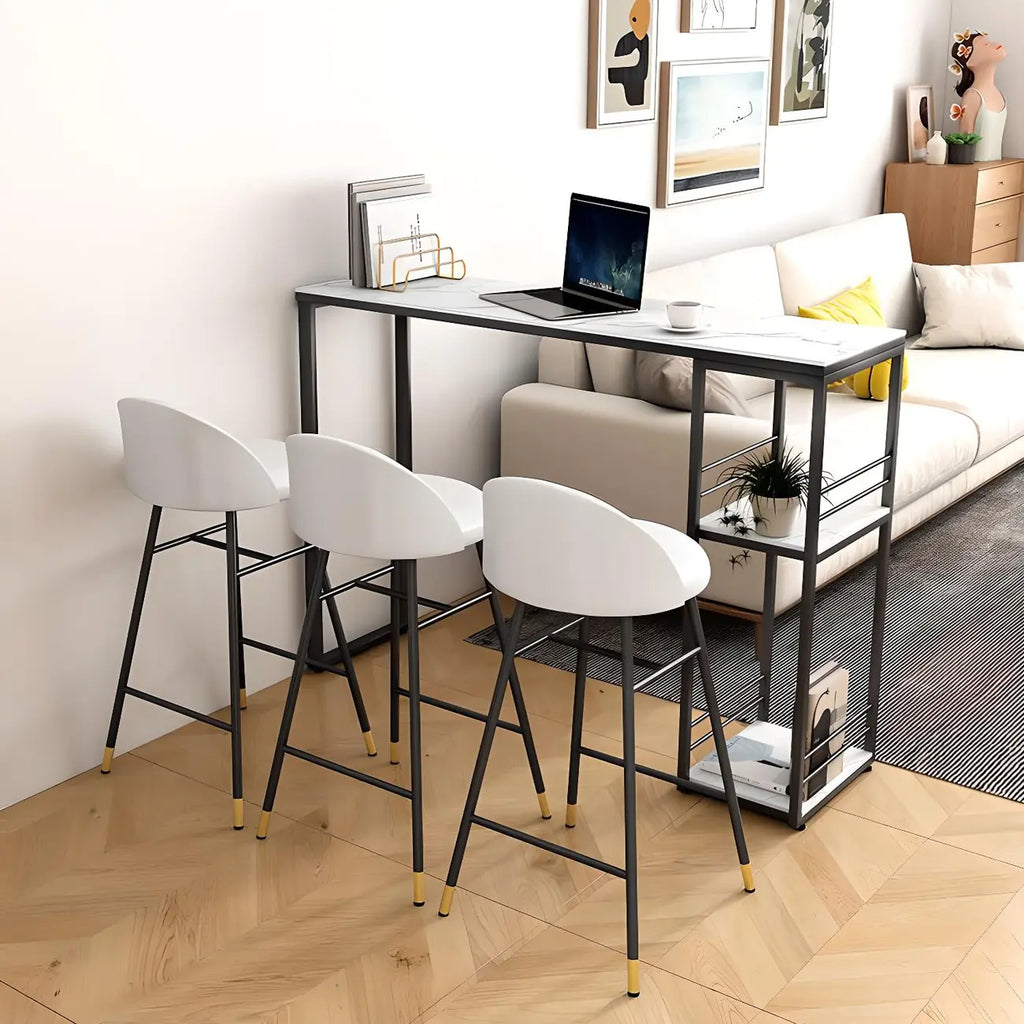 Modern Stone Top Metal 2-Shelf Bar Table for Kitchen Pub