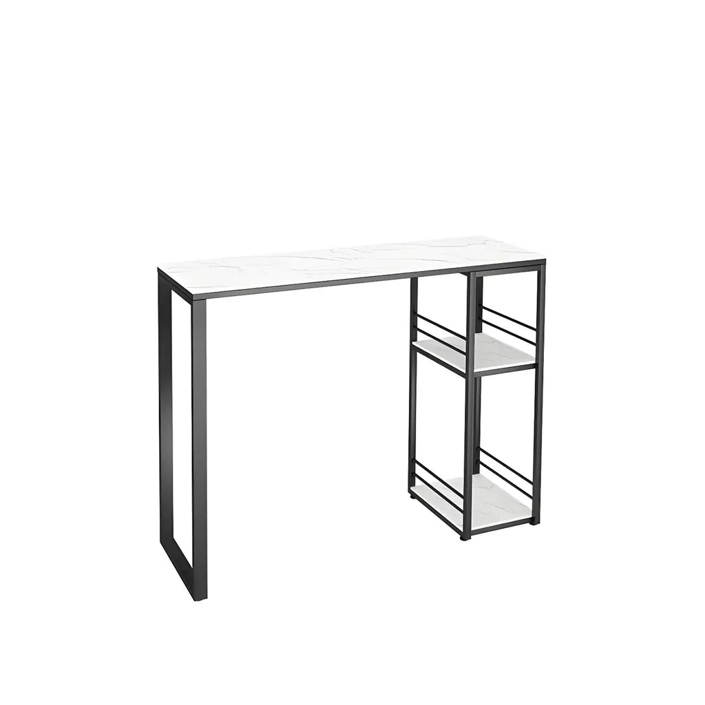 Modern Stone Top Metal 2-Shelf Bar Table for Kitchen Pub