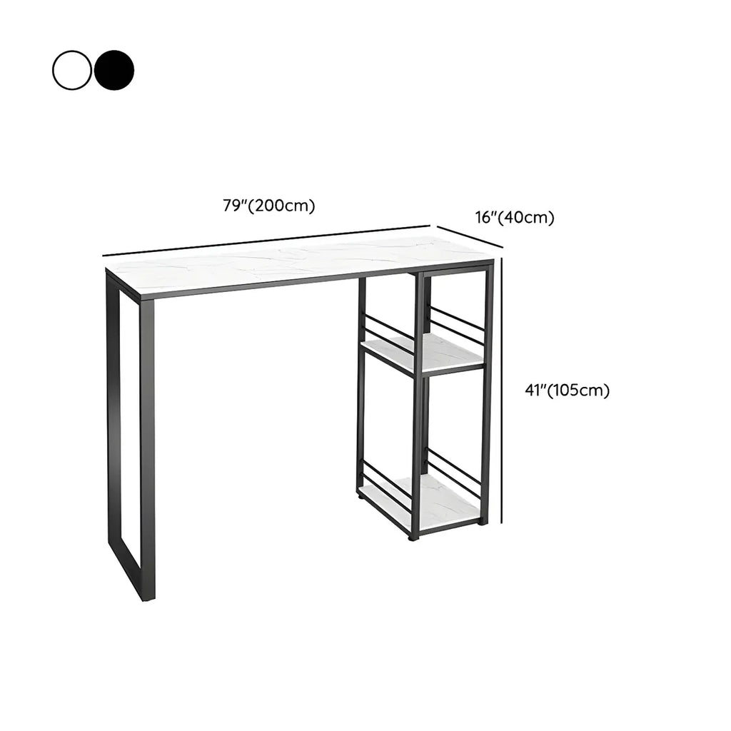 Modern Stone Top Metal 2-Shelf Bar Table for Kitchen Pub
