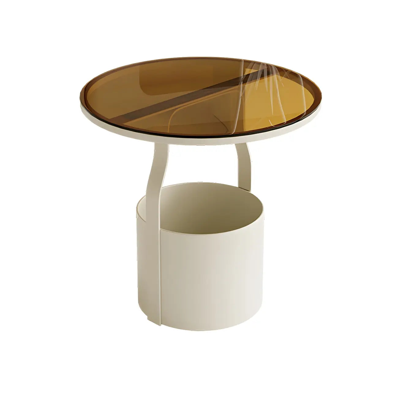 Nordic Round Glass End Table with Drum Base and Storage