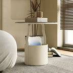 Nordic Round Glass End Table with Drum Base and Storage