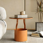 Nordic Round Glass End Table with Drum Base and Storage