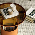 Nordic Round Glass End Table with Drum Base and Storage