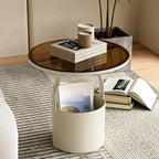 Nordic Round Glass End Table with Drum Base and Storage