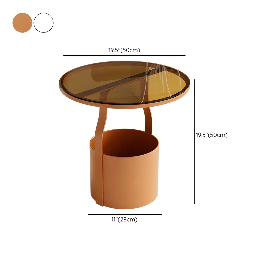 Nordic Round Glass End Table with Drum Base and Storage