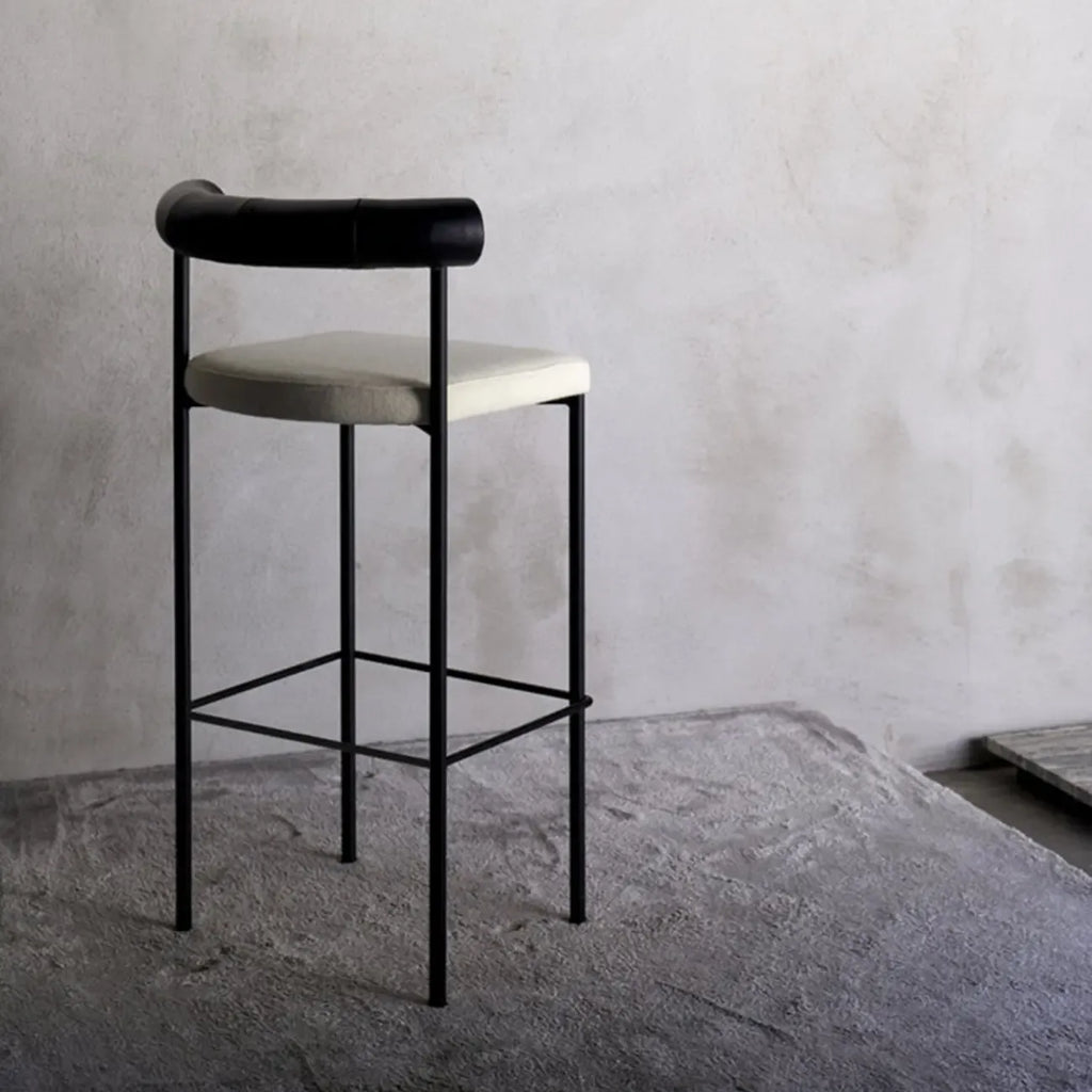 Modern Velour Upholstered Low Back Metal Frame Bar Stools