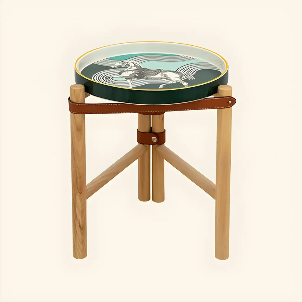 Scandinavian Round End Table with Ceramic Tray Top