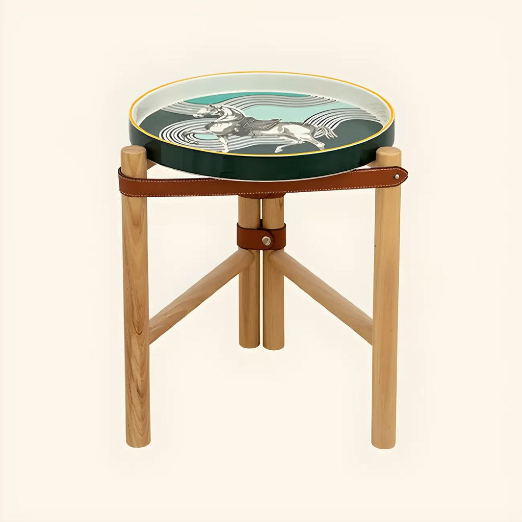 Scandinavian Round End Table with Ceramic Tray Top