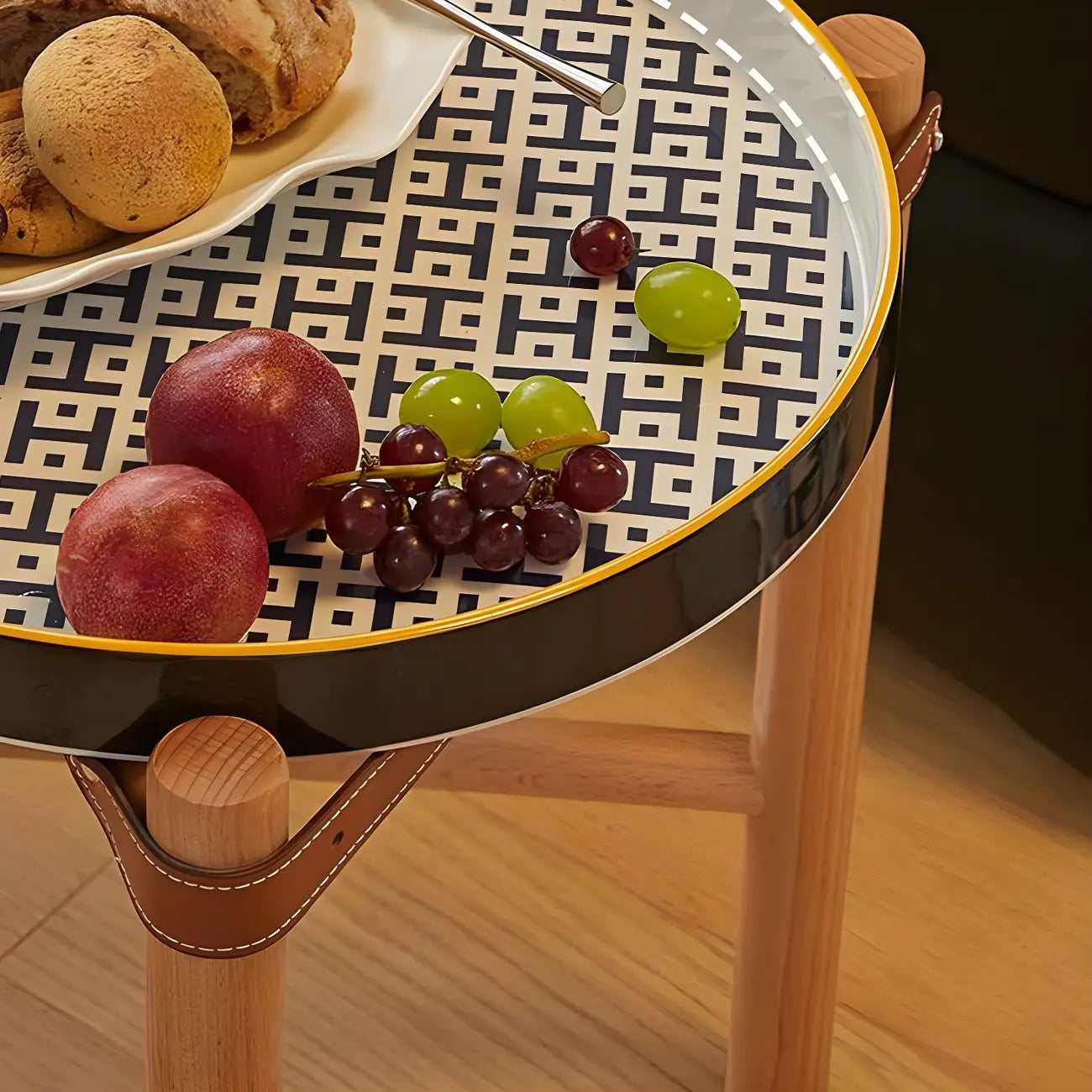 Scandinavian Round End Table with Ceramic Tray Top