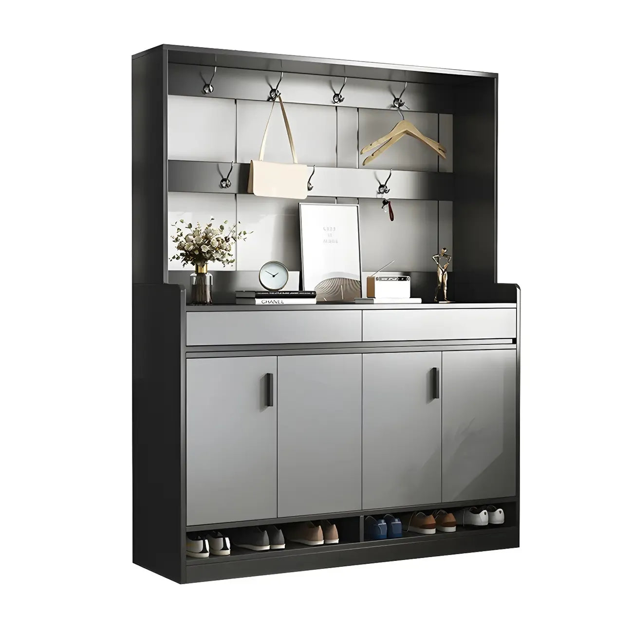 Modern Grey Shoe Storage Cabinet Rectangular Adjustable Shelves
