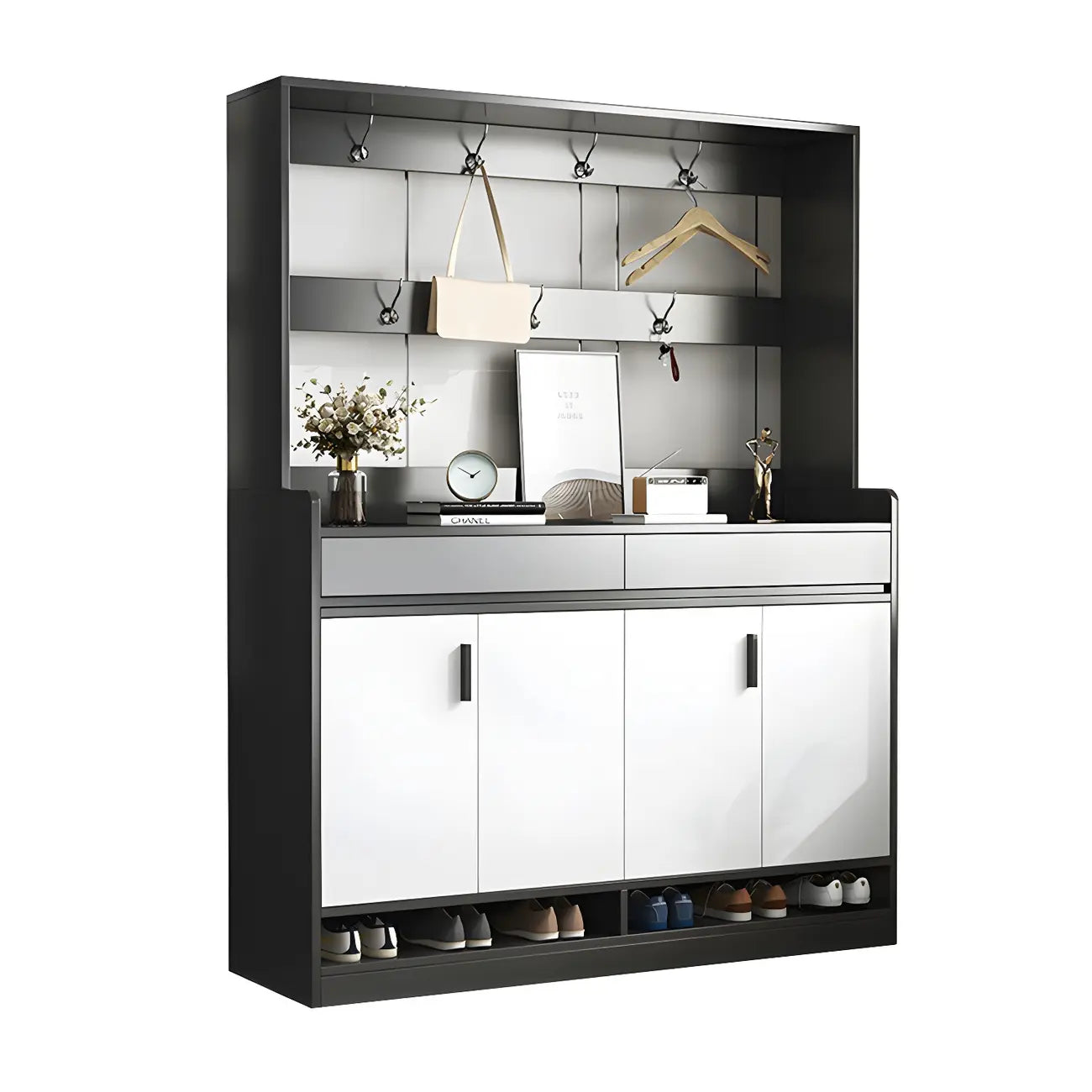 Modern Grey Shoe Storage Cabinet Rectangular Adjustable Shelves