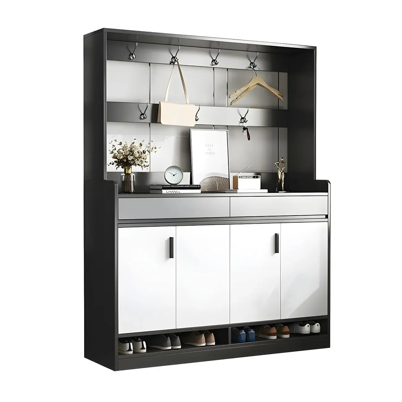 Modern Grey Shoe Storage Cabinet Rectangular Adjustable Shelves
