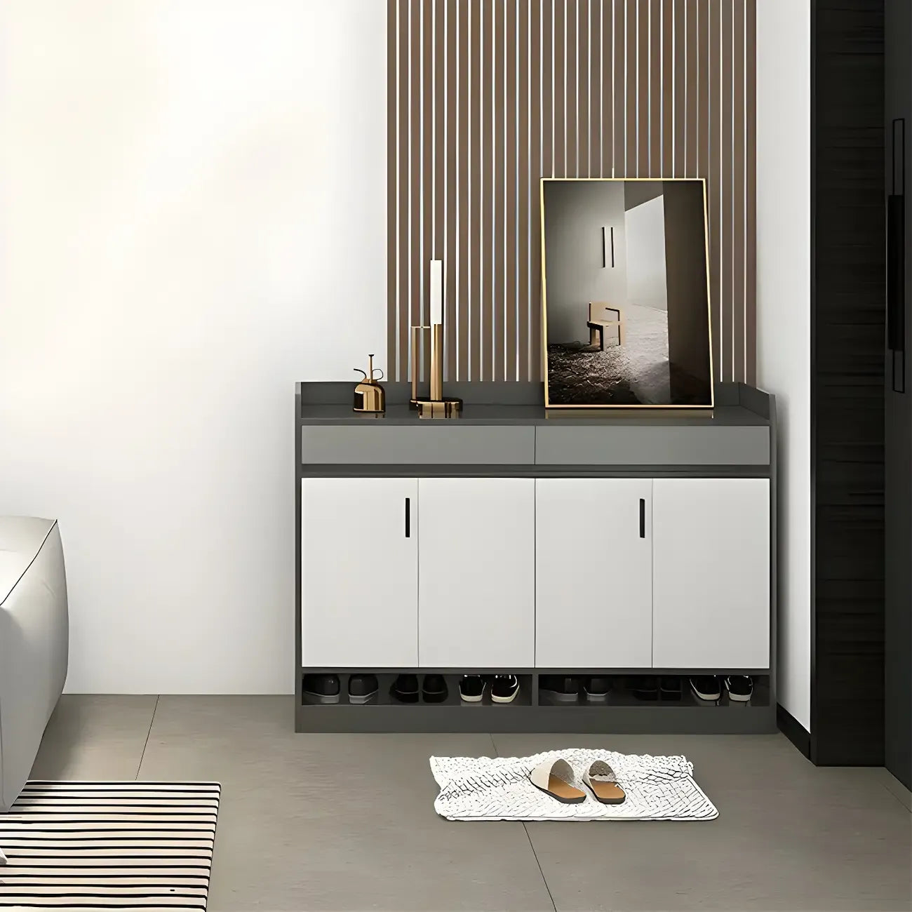 Modern Grey Shoe Storage Cabinet Rectangular Adjustable Shelves