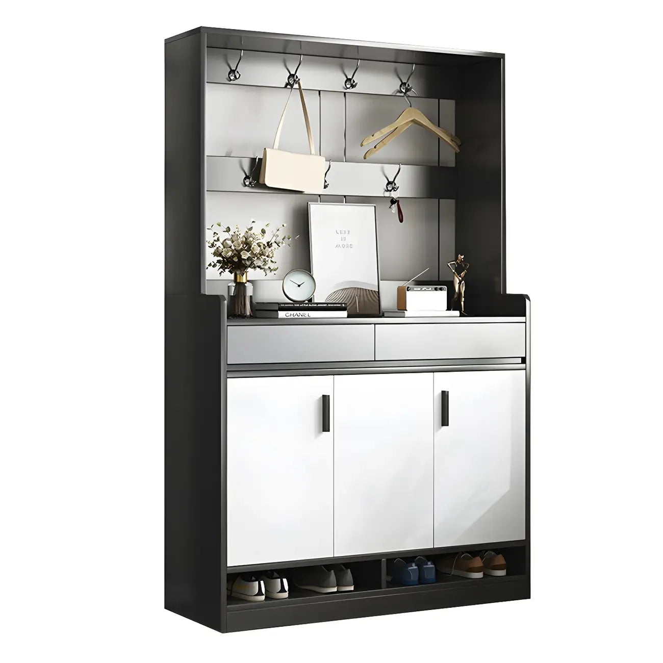 Modern Grey Shoe Storage Cabinet Rectangular Adjustable Shelves