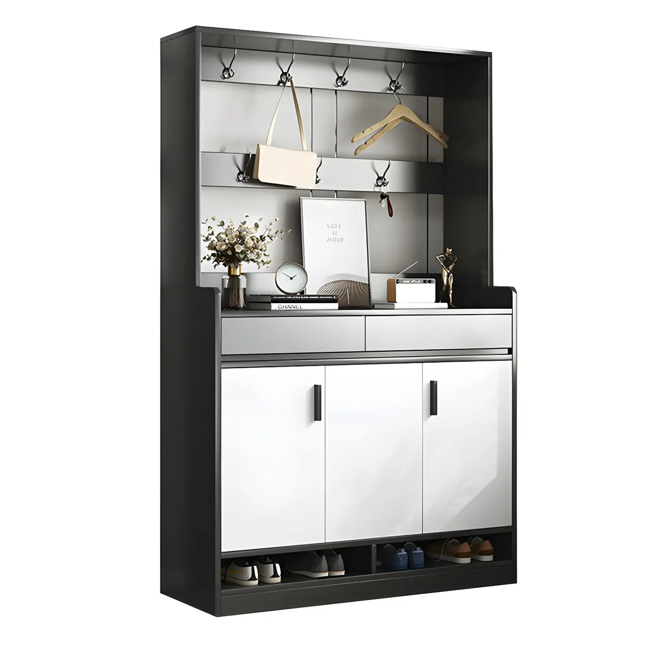 Modern Grey Shoe Storage Cabinet Rectangular Adjustable Shelves